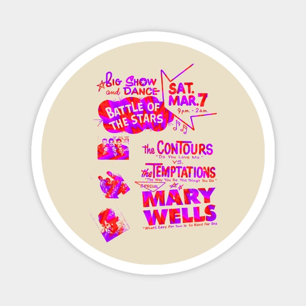 The Temptations , Contours , Mary Wells concert graphic Magnet by HAPPY TRIP PRESS